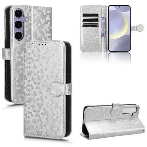 Honeycomb Dot Texture Leather Phone Case for Samsung Galaxy S24+ 5G - Silver