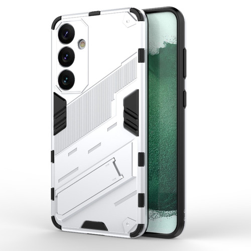 Punk Armor 2 in 1 PC + TPU Shockproof Phone Case with Invisible Holder for Samsung Galaxy S24+ 5G - White
