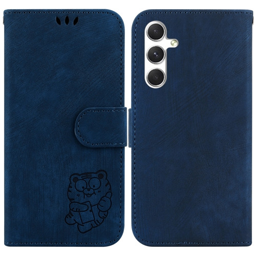 Little Tiger Embossed Leather Phone Case for Samsung Galaxy S24 5G - Dark Blue