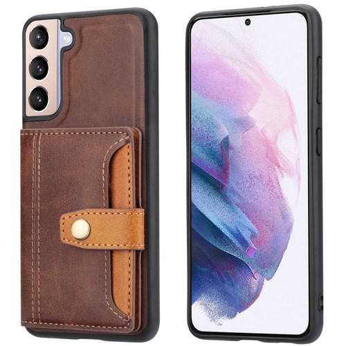 Calfskin Card Slot TPU + PU Phone Case for Samsung Galaxy S24 5G - Brown