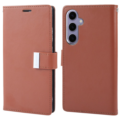 GOOSPERY RICH DIARY Crazy Horse Texture Leather Phone Case for Samsung Galaxy S24 5G - Brown