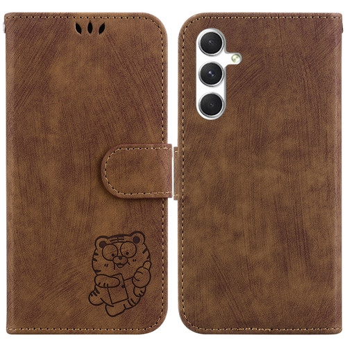 Little Tiger Embossed Leather Phone Case for Samsung Galaxy S24 5G - Brown