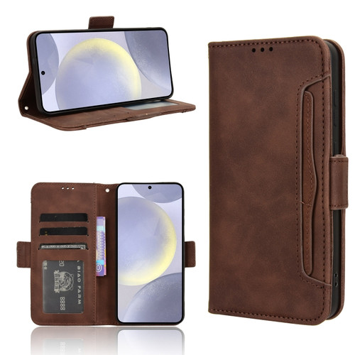 Skin Feel Calf Texture Card Slots Leather Phone Case for Samsung Galaxy S24 5G - Brown