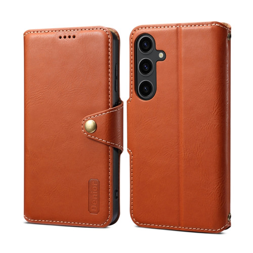 Denior Cowhide Texture Wallet Style Leather Phone Case for Samsung Galaxy S24 5G - Brown