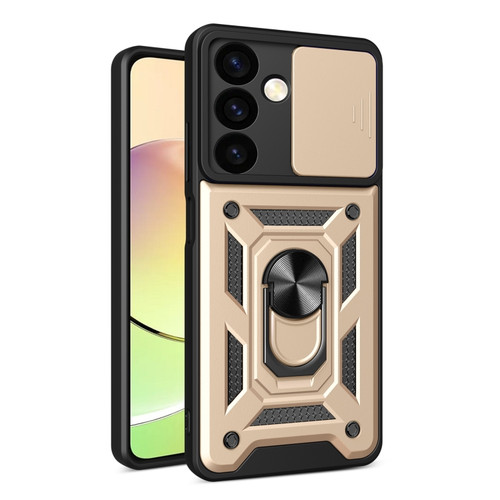 Sliding Camera Cover Design TPU+PC Phone Case for Samsung Galaxy S24 5G - Gold