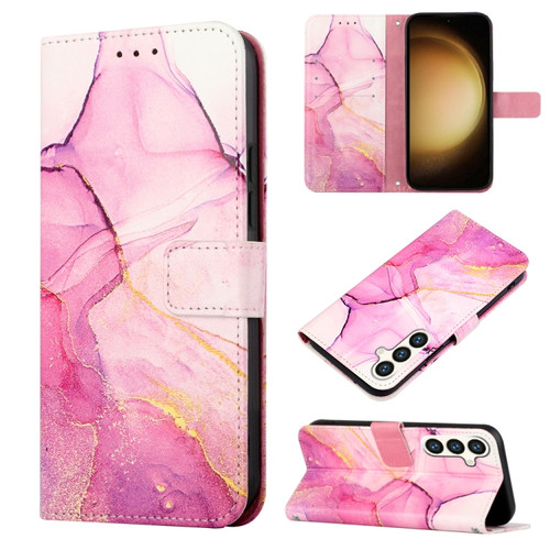 PT003 Marble Pattern Flip Leather Phone Case for Samsung Galaxy S24 5G - Pink Purple Gold