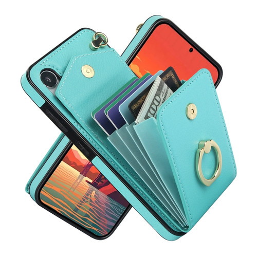 Ring Holder RFID Card Slot Phone Case for Samsung Galaxy S24 5G - Mint Green