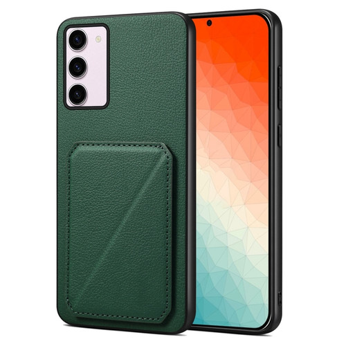 Denior Imitation Calf Leather Back Phone Case with Holder for Samsung Galaxy S24 5G - Green