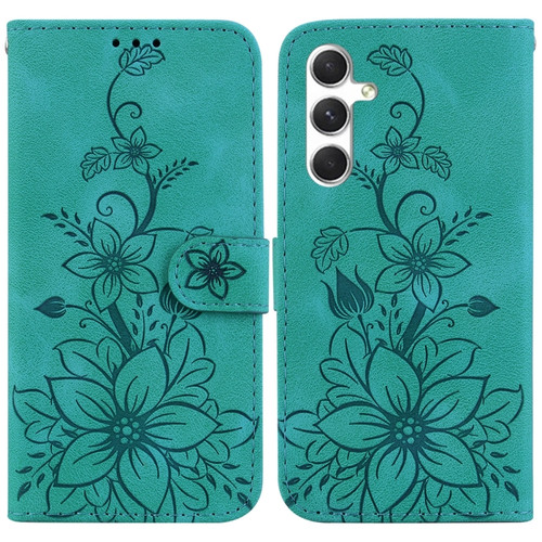 Lily Embossed Leather Phone Case for Samsung Galaxy S24 5G - Green