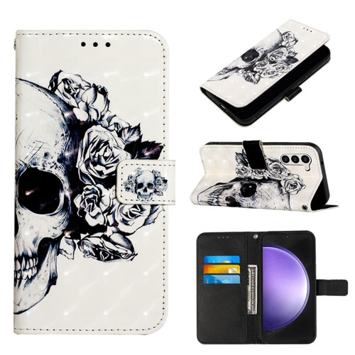 3D Painting Horizontal Flip Leather Phone Case for Samsung Galaxy S24 5G - Skull