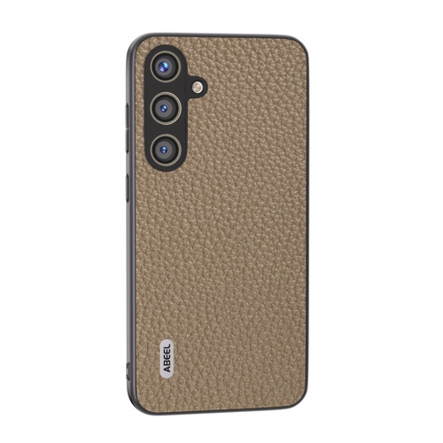 ABEEL Genuine Leather Litchi Texture Phone Case for Samsung Galaxy S24 5G - Grey
