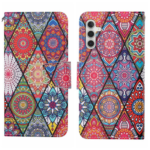 Colored Drawing Pattern Leather Phone Case for Samsung Galaxy S24 5G - Diamond Totem