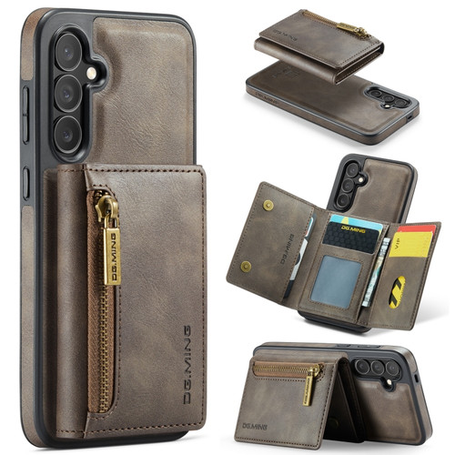 DG.MING M5 Series Zip RFID Multi Card Detachable Leather Phone Case for Samsung Galaxy S24 5G - Coffee