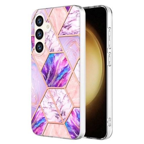 Electroplating Splicing Marble TPU Phone Case for Samsung Galaxy S24 5G - Light Purple
