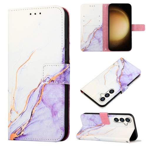 PT003 Marble Pattern Flip Leather Phone Case for Samsung Galaxy S24 5G - White Purple
