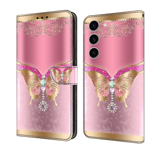 Crystal 3D Shockproof Protective Leather Phone Case for Samsung Galaxy S24 5G - Pink Bottom Butterfly