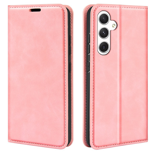 Retro-skin Magnetic Suction Leather Phone Case for Samsung Galaxy S24 5G - Pink