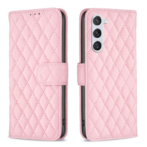 Diamond Lattice Wallet Flip Leather Phone Case for Samsung Galaxy S24 5G - Pink