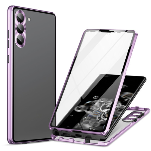 HD Full Cover Magnetic Metal Tempered Glass Phone Case for Samsung Galaxy S24 5G - Purple