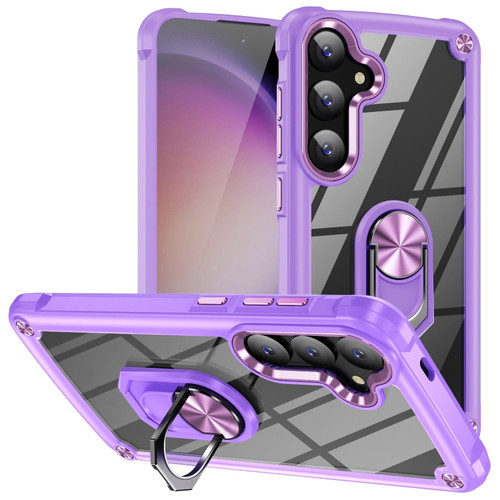 TPU + PC Lens Protection Phone Case with Ring Holder for Samsung Galaxy S24 5G - Purple