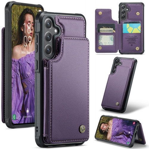 CaseMe C22 PC+TPU Business Style RFID Anti-theft Leather Phone Case for Samsung Galaxy S24 5G - Purple