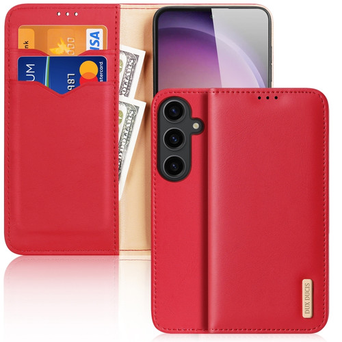 DUX DUCIS Hivo Series Cowhide + PU + TPU Flip Phone Case for Samsung Galaxy S24 5G - Red