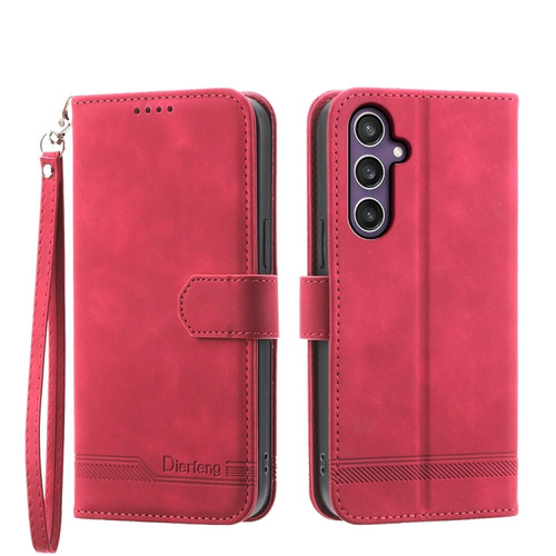 Dierfeng Dream Line TPU + PU Leather Phone Case for Samsung Galaxy S24 5G - Red