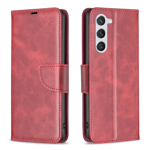 Lambskin Texture Pure Color Flip Leather Phone Case for Samsung Galaxy S24 5G - Red