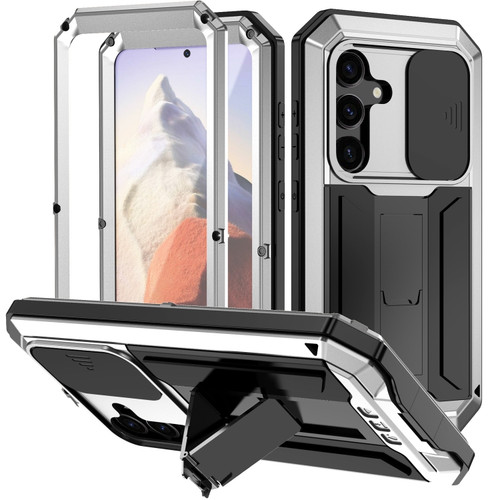 R-JUST Sliding Camera Life Waterproof Holder Phone Case for Samsung Galaxy S24 5G - Silver