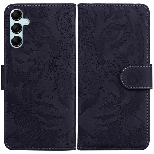 Tiger Embossing Pattern Flip Leather Phone Case for Samsung Galaxy A15 - Black