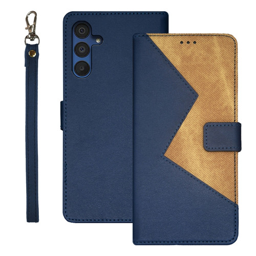 5G idewei Two-color Splicing Leather Phone Case for Samsung Galaxy A15 - Blue
