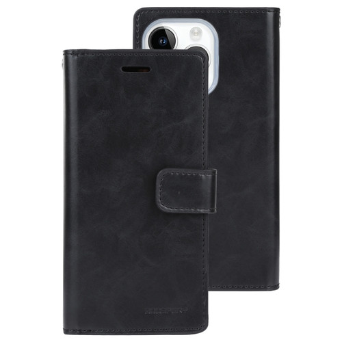 GOOSPERY MANSOOR DIARY 9 Card Slots Leather Phone Case for iPhone 15 Pro Max - Black