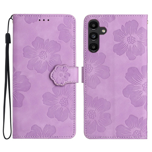 Flower Embossing Pattern Leather Phone Case for Samsung Galaxy A15 - Purple