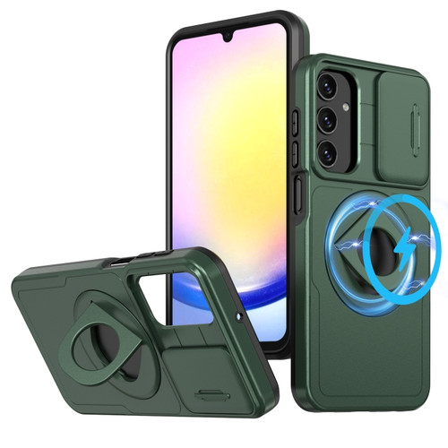 5G Camshield MagSafe Ring Holder Armor Phone Case for Samsung Galaxy A15 - Deep Green
