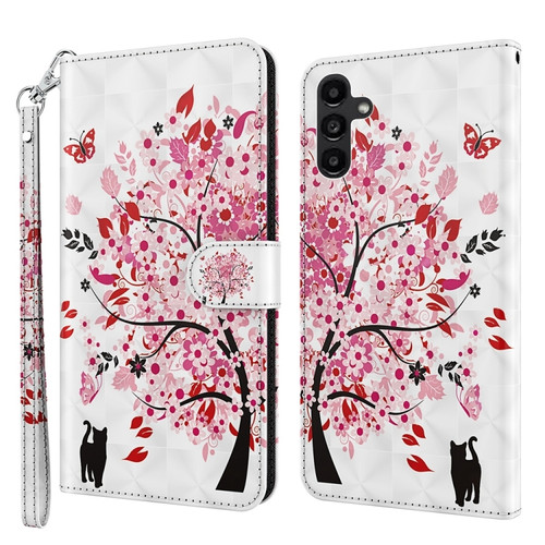 3D Painting Pattern Flip Leather Phone Case for Samsung Galaxy A15 - Cat Under The Tree