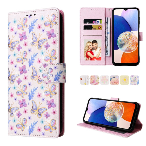 5G Bronzing Painting RFID Leather Case for Samsung Galaxy A15 - Pansies