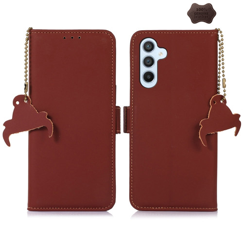 Genuine Leather Magnetic RFID Leather Phone Case for Samsung Galaxy A15 - Coffee