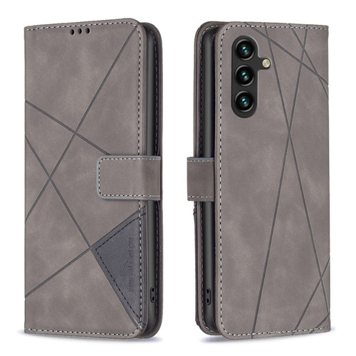 Magnetic Buckle Rhombus Texture Leather Phone Case for Samsung Galaxy A15 - Grey