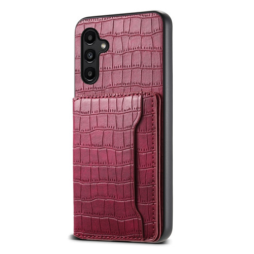Crocodile Texture Card Bag Design Full Coverage Phone Case for Samsung Galaxy A15 - Red