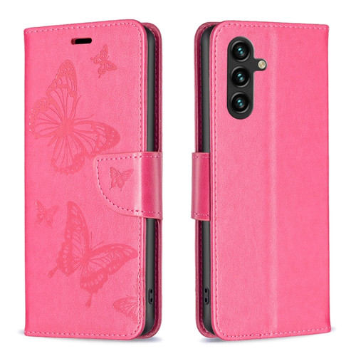 Embossing Two Butterflies Pattern Leather Phone Case for Samsung Galaxy A15 - Rose Red