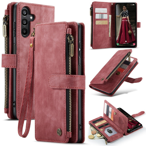 CaseMe C30 Card Slots Zipper Wallet Leather Phone Case for Samsung Galaxy A15 - Red