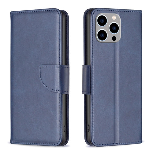 Lambskin Texture Pure Color Flip Leather Phone Case for iPhone 15 Pro Max - Blue