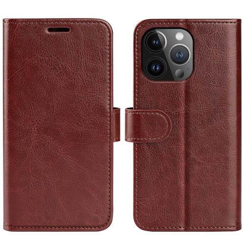 R64 Texture Horizontal Flip Leather Phone Case for iPhone 15 Pro Max - Brown