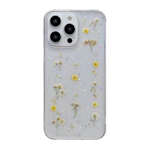Gypsophila Flowers Pattern TPU Protective Phone Case for iPhone 15 Pro Max - Yellow