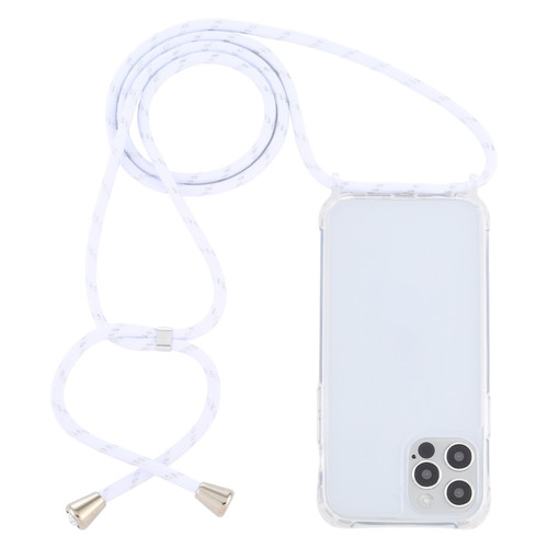 Transparent Acrylic Airbag Shockproof Phone Protective Case with Lanyard for iPhone 15 Pro Max - White Gold