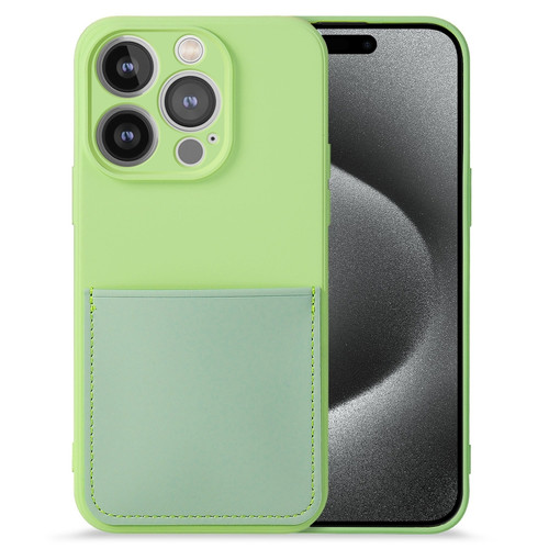 Imitate Liquid Silicone Skin Feel Phone Case with Card Slot for iPhone 15 Pro Max - Tea Green