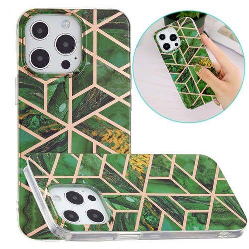 Electroplating Soft TPU Phone Case for iPhone 15 Pro Max - Green Rhombus