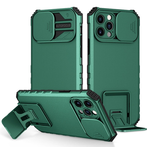 Stereoscopic Holder Sliding Camshield Phone Case for iPhone 15 Pro Max - Green