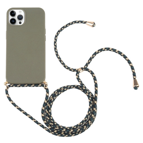 Wheat Straw TPU Shockproof Phone Case with Neck Lanyard for iPhone 15 Pro Max - Dark Green
