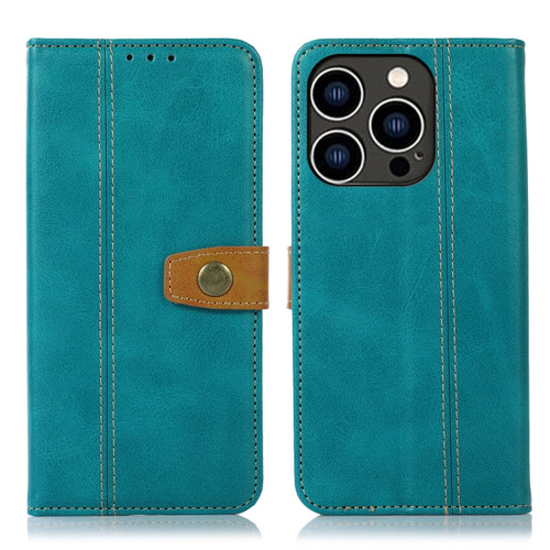 Stitching Thread Calf Texture Leather Phone Case for iPhone 15 Pro Max - Light Green